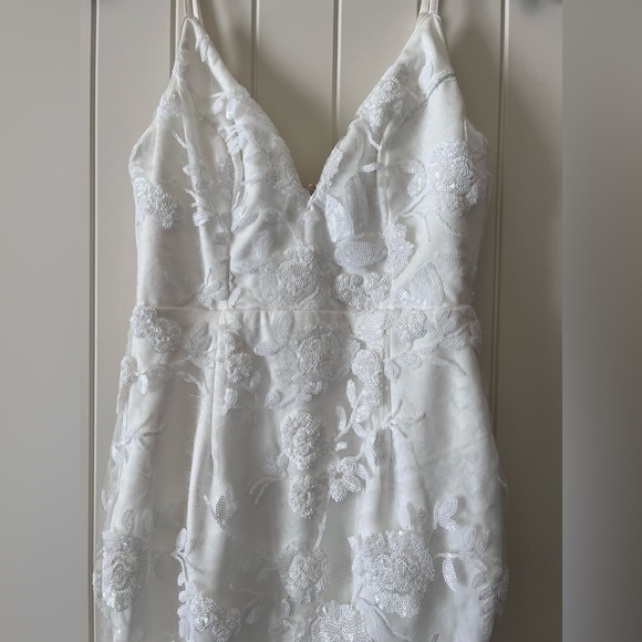 Lulus Size XS Glamorous Spectacle White Sequin Bodice Dress Bachelorette - Picture 4 of 10